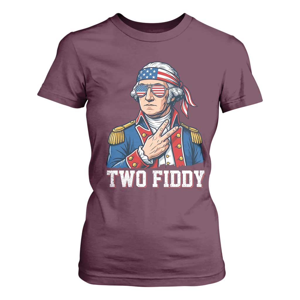 Two Fiddy George Washington Bandana T Shirt For Women Funny Cool Sunglasses American Flag Headband Peace Sign Patriotic
