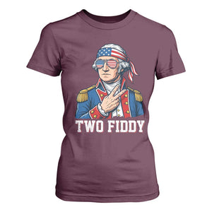 Two Fiddy George Washington Bandana T Shirt For Women Funny Cool Sunglasses American Flag Headband Peace Sign Patriotic
