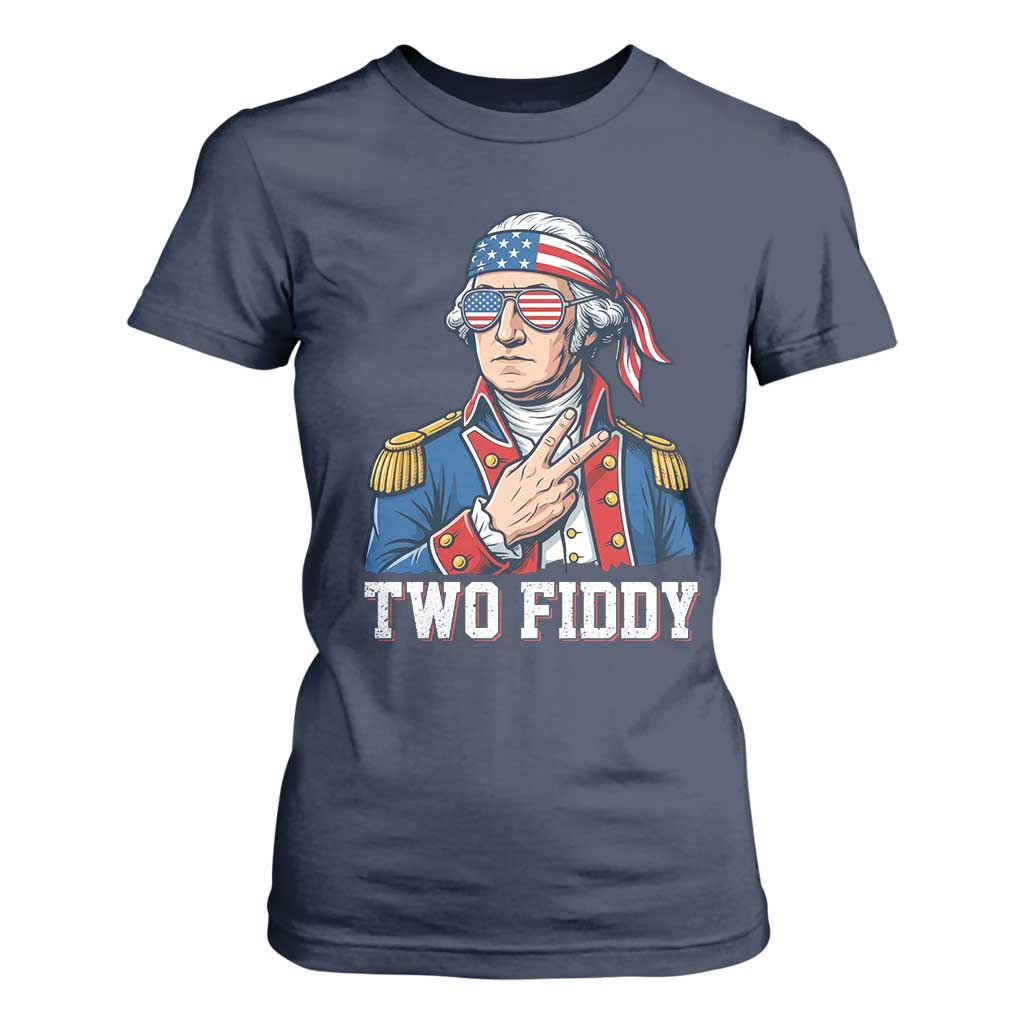 Two Fiddy George Washington Bandana T Shirt For Women Funny Cool Sunglasses American Flag Headband Peace Sign Patriotic