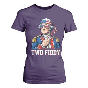 Two Fiddy George Washington Bandana T Shirt For Women Funny Cool Sunglasses American Flag Headband Peace Sign Patriotic