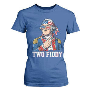Two Fiddy George Washington Bandana T Shirt For Women Funny Cool Sunglasses American Flag Headband Peace Sign Patriotic