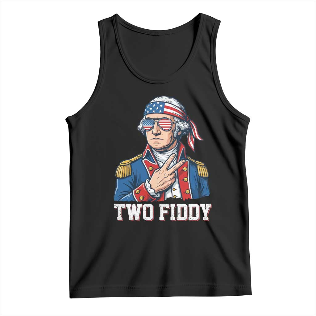 Two Fiddy George Washington Bandana Tank Top Funny Cool Sunglasses American Flag Headband Peace Sign Patriotic
