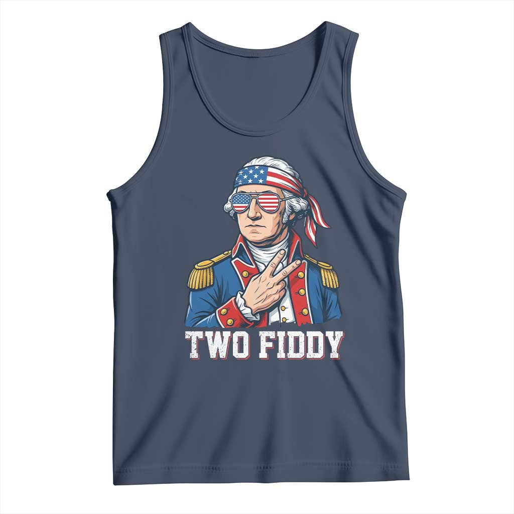 Two Fiddy George Washington Bandana Tank Top Funny Cool Sunglasses American Flag Headband Peace Sign Patriotic