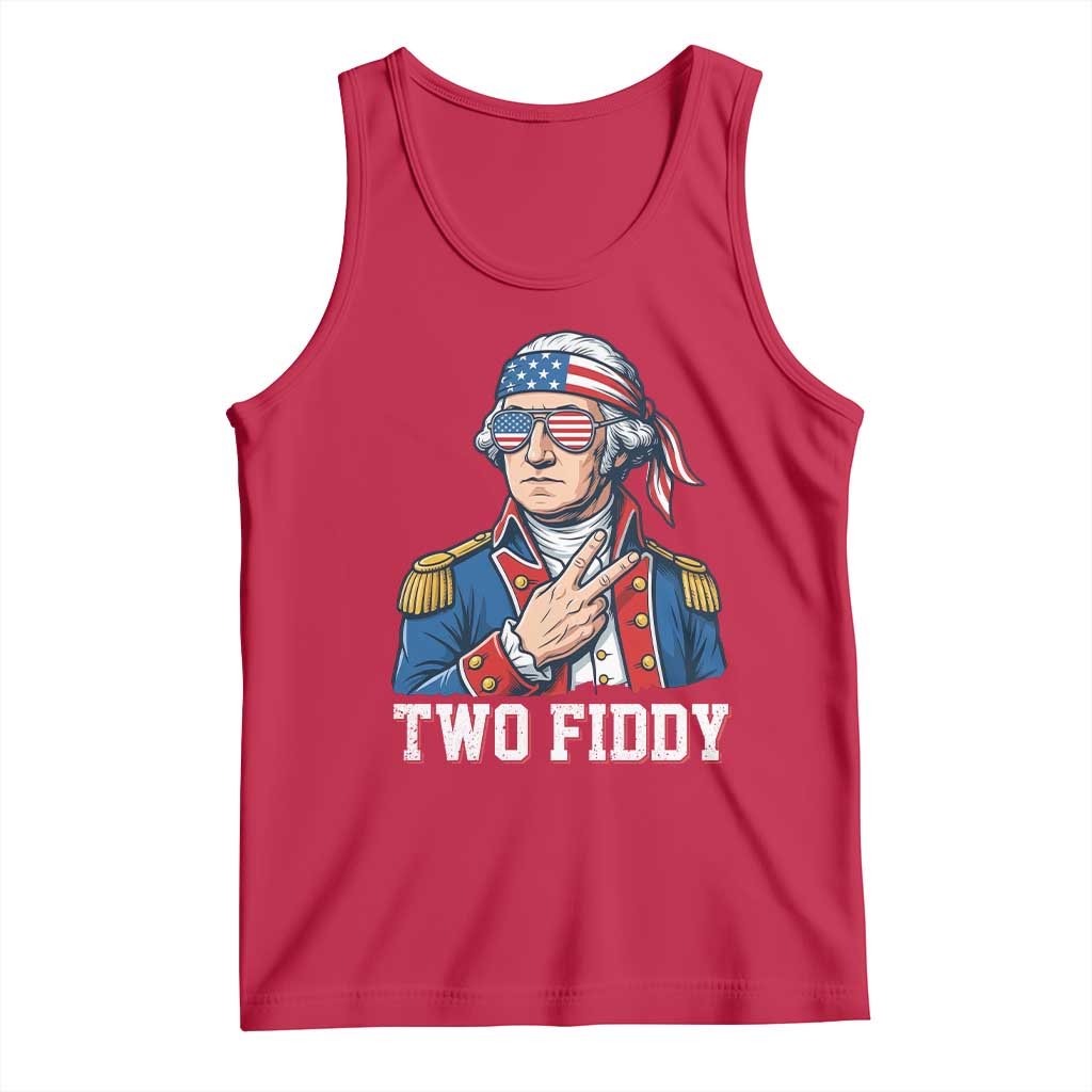 Two Fiddy George Washington Bandana Tank Top Funny Cool Sunglasses American Flag Headband Peace Sign Patriotic