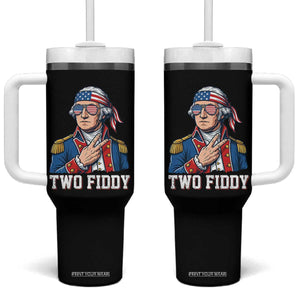 Two Fiddy George Washington Bandana Tumbler With Handle Funny Cool Sunglasses American Flag Headband Peace Sign Patriotic