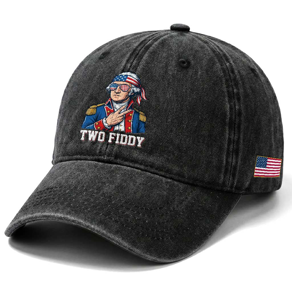 Two Fiddy George Washington Bandana Washed Cotton Baseball Cap Funny Cool Sunglasses American Flag Headband Peace Sign Patriotic
