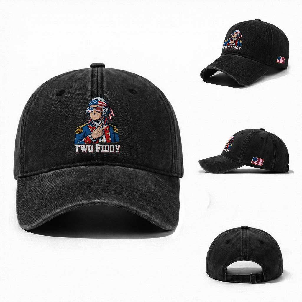 Two Fiddy George Washington Bandana Washed Cotton Baseball Cap Funny Cool Sunglasses American Flag Headband Peace Sign Patriotic