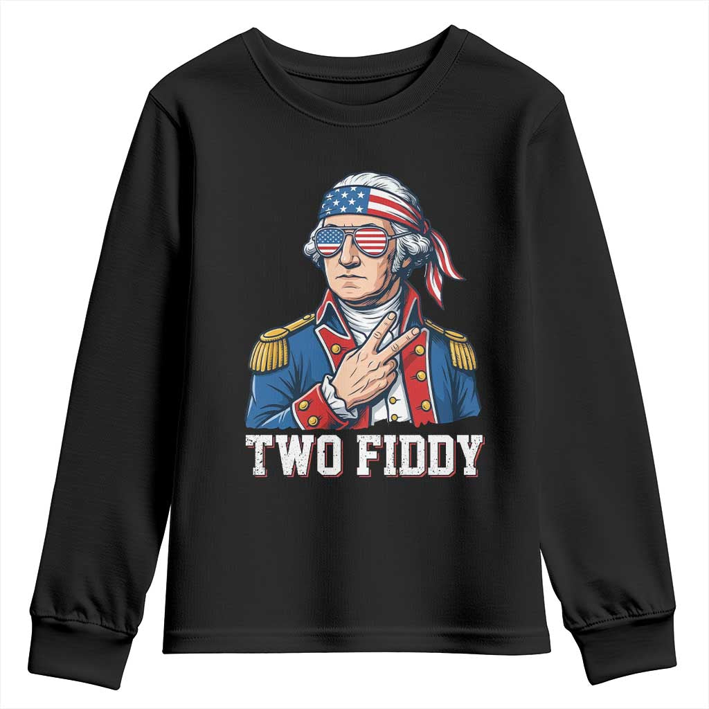 Two Fiddy George Washington Bandana Youth Sweatshirt Funny Cool Sunglasses American Flag Headband Peace Sign Patriotic