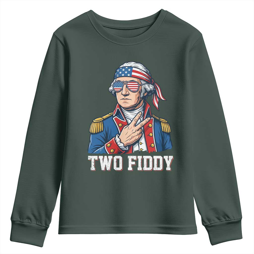 Two Fiddy George Washington Bandana Youth Sweatshirt Funny Cool Sunglasses American Flag Headband Peace Sign Patriotic