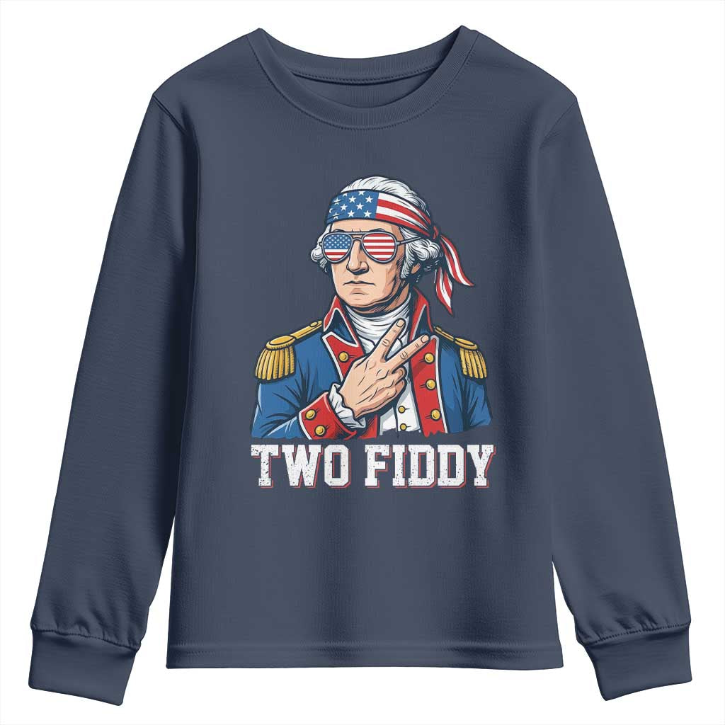 Two Fiddy George Washington Bandana Youth Sweatshirt Funny Cool Sunglasses American Flag Headband Peace Sign Patriotic