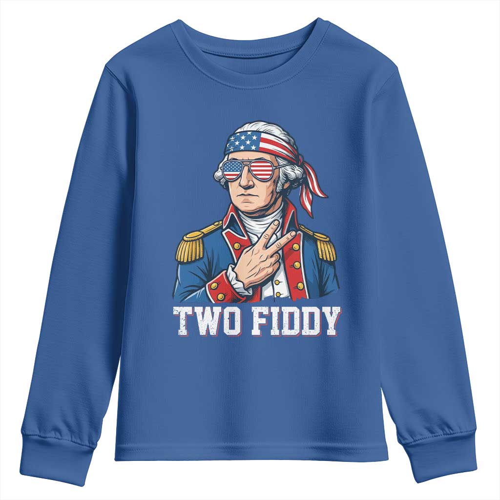Two Fiddy George Washington Bandana Youth Sweatshirt Funny Cool Sunglasses American Flag Headband Peace Sign Patriotic