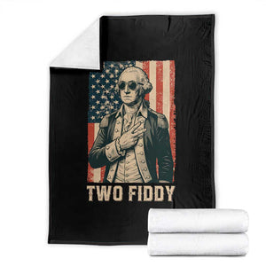 Two Fiddy Vintage George Washington Throw Blanket Funny Sunglasses Peace Sign Retro American Flag Semiquincentennial