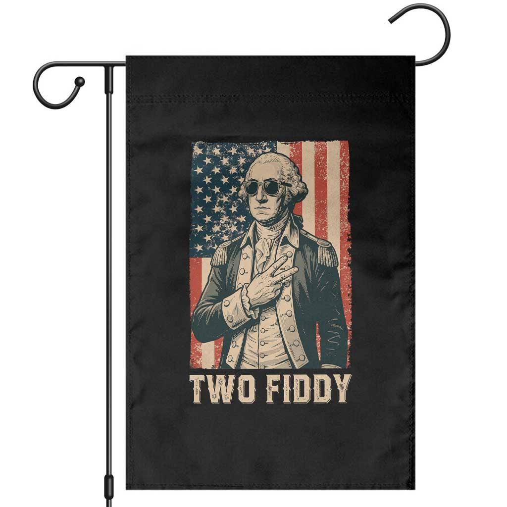 Two Fiddy Vintage George Washington Garden Flag Funny Sunglasses Peace Sign Retro American Flag Semiquincentennial TS02 Black Print Your Wear