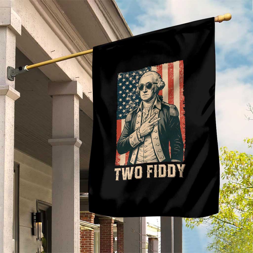 Two Fiddy Vintage George Washington Garden Flag Funny Sunglasses Peace Sign Retro American Flag Semiquincentennial