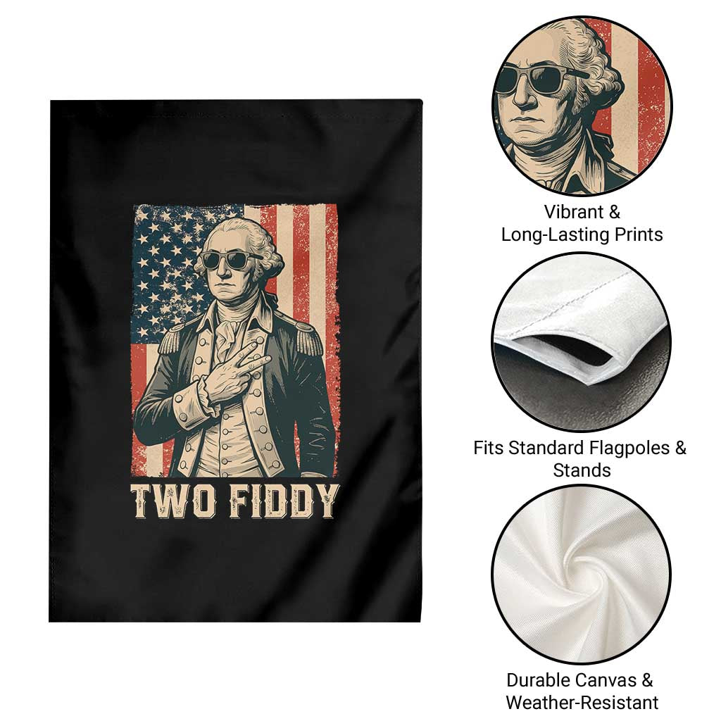 Two Fiddy Vintage George Washington Garden Flag Funny Sunglasses Peace Sign Retro American Flag Semiquincentennial