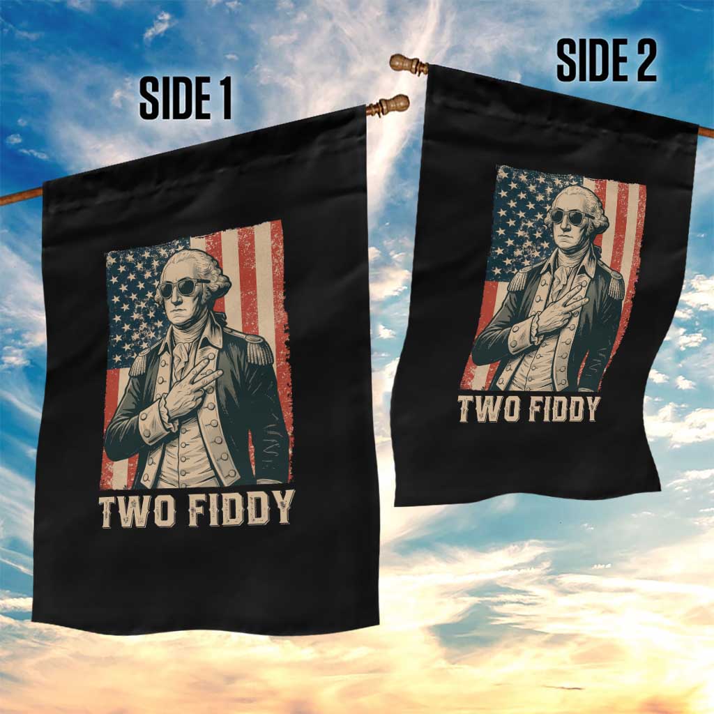 Two Fiddy Vintage George Washington Garden Flag Funny Sunglasses Peace Sign Retro American Flag Semiquincentennial