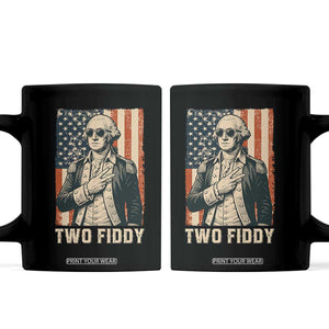 Two Fiddy Vintage George Washington Coffee Mug Funny Sunglasses Peace Sign Retro American Flag Semiquincentennial