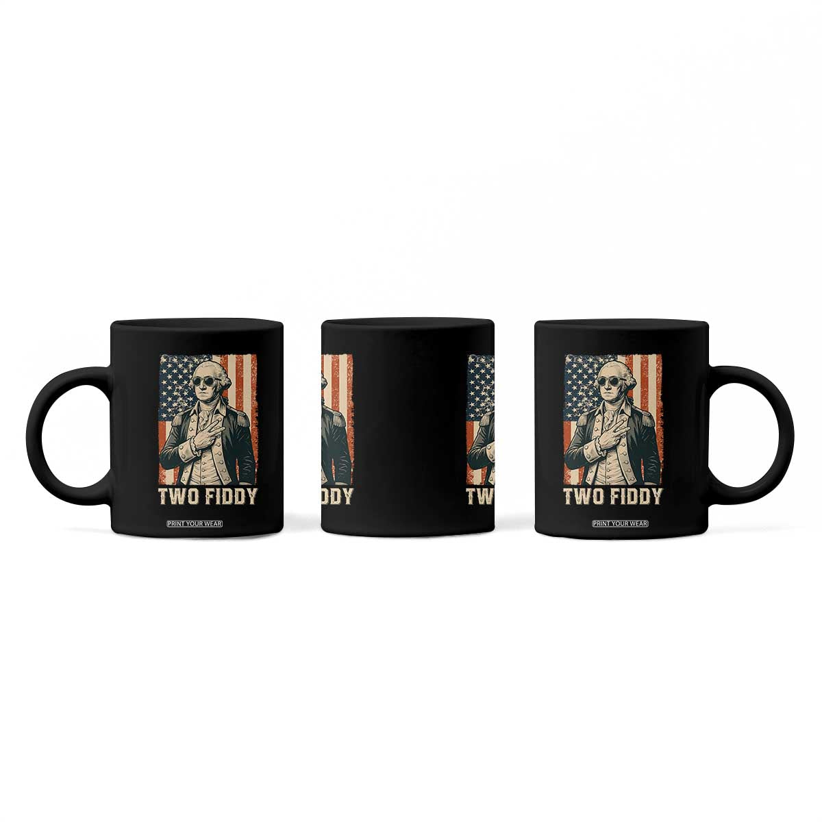 Two Fiddy Vintage George Washington Coffee Mug Funny Sunglasses Peace Sign Retro American Flag Semiquincentennial