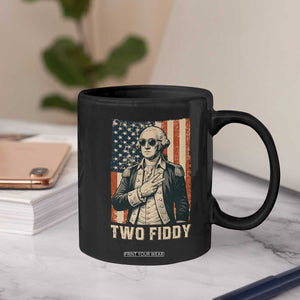 Two Fiddy Vintage George Washington Coffee Mug Funny Sunglasses Peace Sign Retro American Flag Semiquincentennial