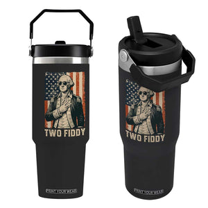 Two Fiddy Vintage George Washington Flip Straw Tumbler Funny Sunglasses Peace Sign Retro American Flag Semiquincentennial