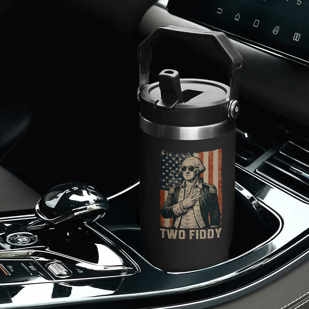 Two Fiddy Vintage George Washington Flip Straw Tumbler Funny Sunglasses Peace Sign Retro American Flag Semiquincentennial