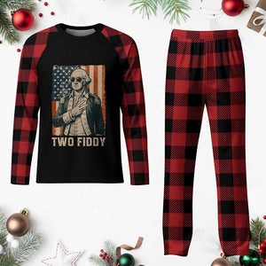 Two Fiddy Vintage George Washington Plaid Pajama Set Funny Sunglasses Peace Sign Retro American Flag Semiquincentennial