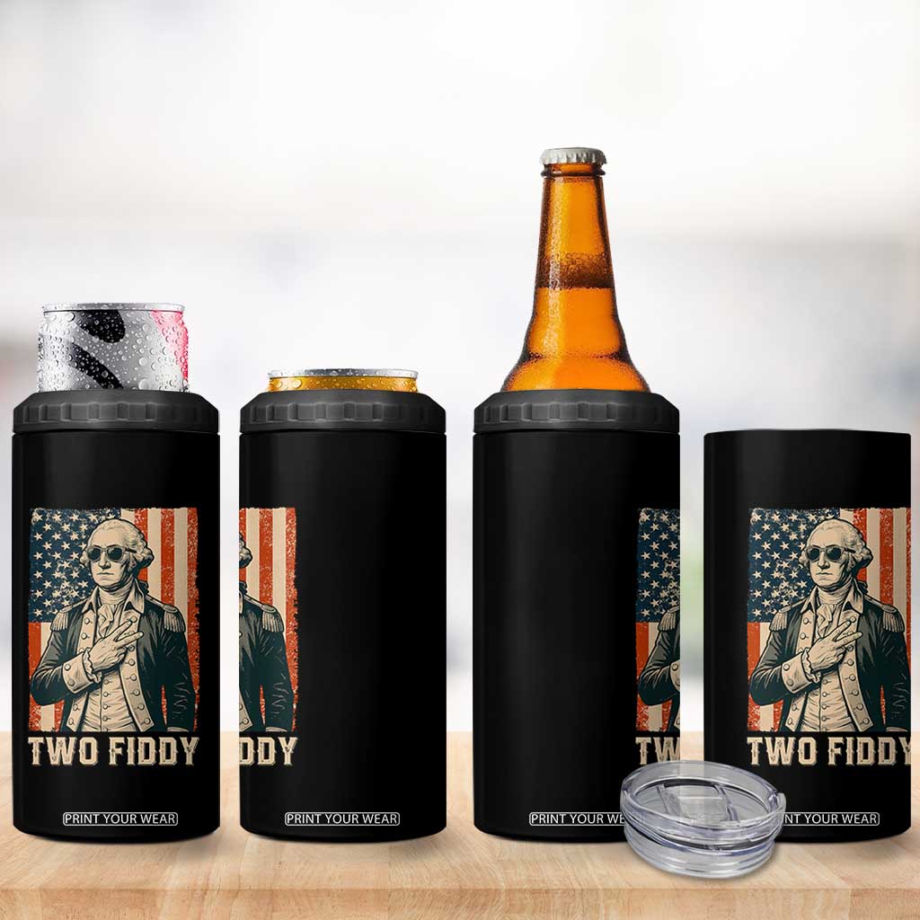 Two Fiddy Vintage George Washington 4 in 1 Can Cooler Tumbler Funny Sunglasses Peace Sign Retro American Flag Semiquincentennial