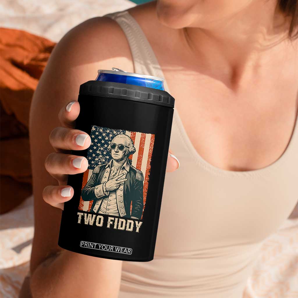 Two Fiddy Vintage George Washington 4 in 1 Can Cooler Tumbler Funny Sunglasses Peace Sign Retro American Flag Semiquincentennial