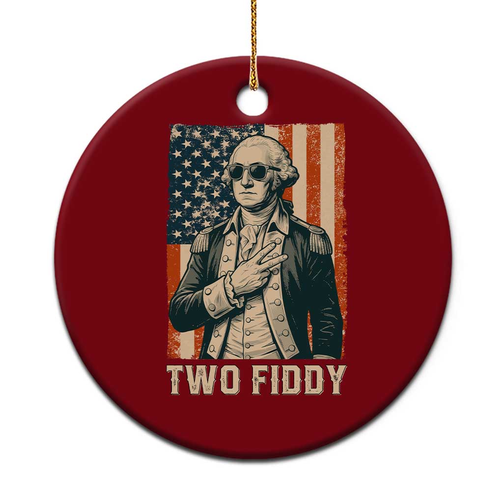 Two Fiddy Vintage George Washington Ceramic Ornament Funny Sunglasses Peace Sign Retro American Flag Semiquincentennial