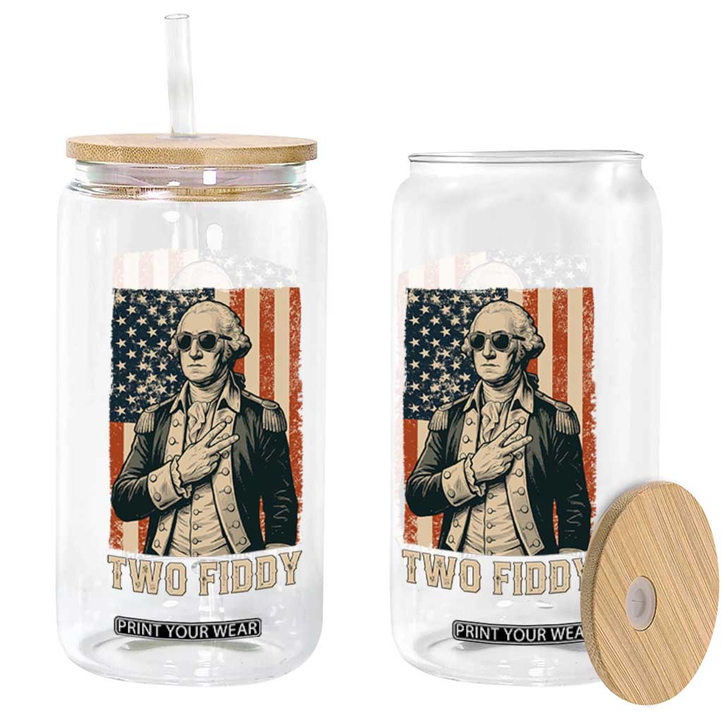 Two Fiddy Vintage George Washington Glass Can Funny Sunglasses Peace Sign Retro American Flag Semiquincentennial