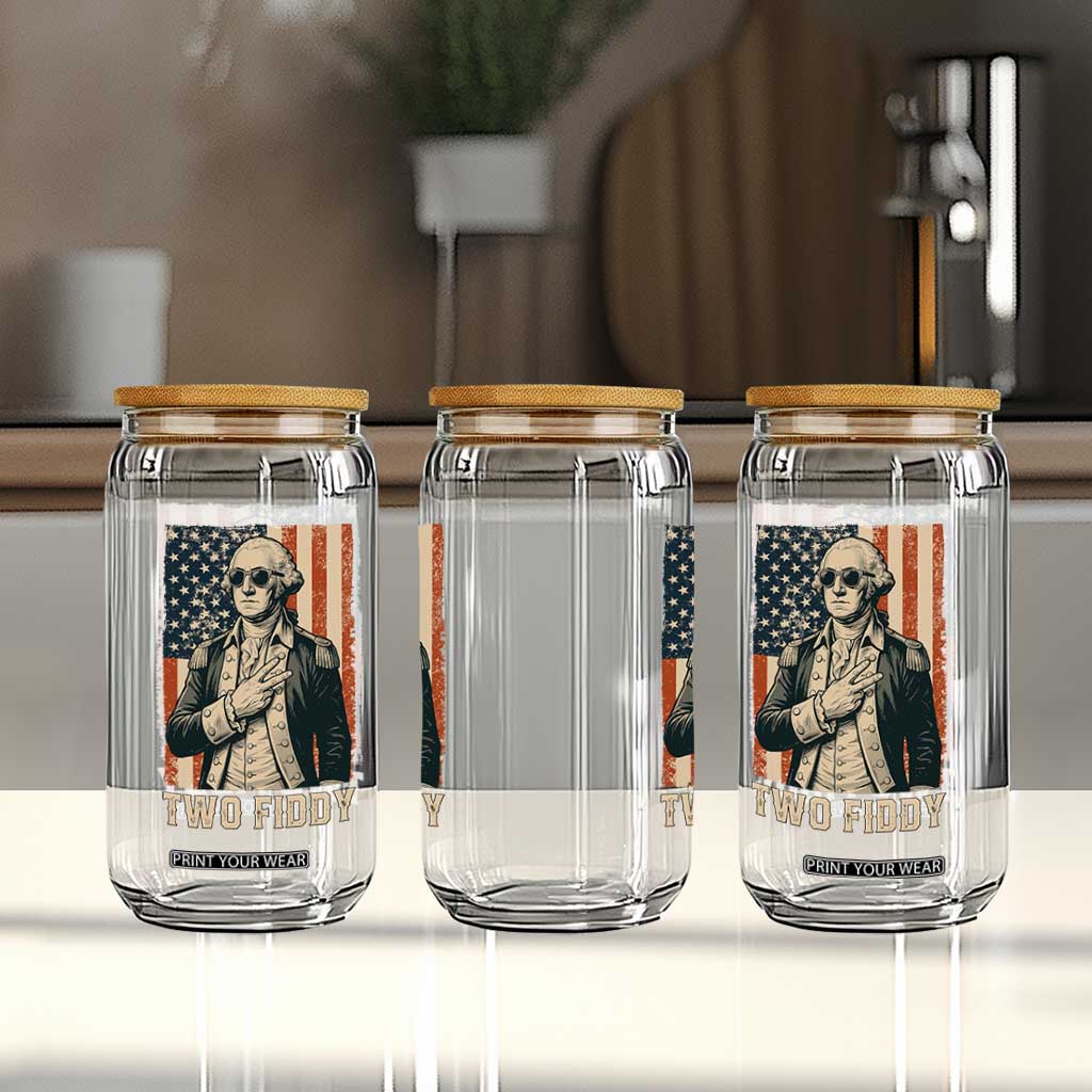 Two Fiddy Vintage George Washington Glass Can Funny Sunglasses Peace Sign Retro American Flag Semiquincentennial