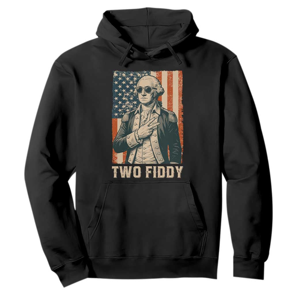 Two Fiddy Vintage George Washington Hoodie Funny Sunglasses Peace Sign Retro American Flag Semiquincentennial