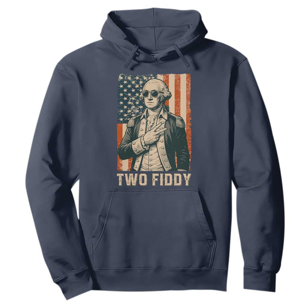 Two Fiddy Vintage George Washington Hoodie Funny Sunglasses Peace Sign Retro American Flag Semiquincentennial