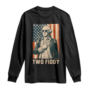 Two Fiddy Vintage George Washington Long Sleeve Shirt Funny Sunglasses Peace Sign Retro American Flag Semiquincentennial