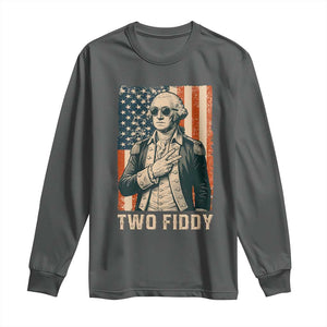 Two Fiddy Vintage George Washington Long Sleeve Shirt Funny Sunglasses Peace Sign Retro American Flag Semiquincentennial
