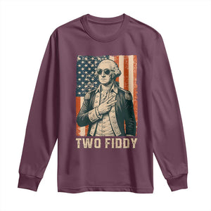 Two Fiddy Vintage George Washington Long Sleeve Shirt Funny Sunglasses Peace Sign Retro American Flag Semiquincentennial