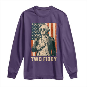 Two Fiddy Vintage George Washington Long Sleeve Shirt Funny Sunglasses Peace Sign Retro American Flag Semiquincentennial