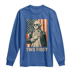 Two Fiddy Vintage George Washington Long Sleeve Shirt Funny Sunglasses Peace Sign Retro American Flag Semiquincentennial