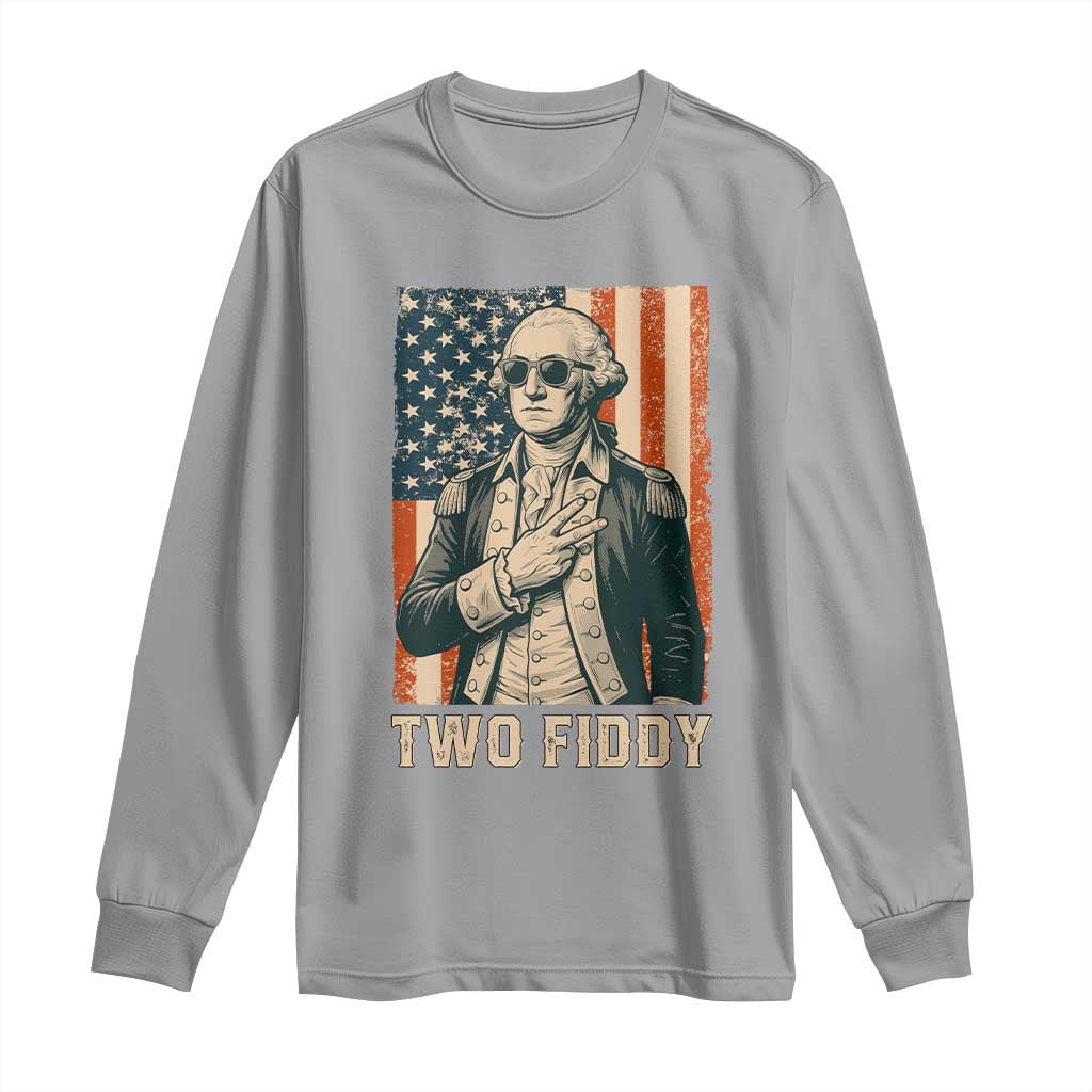 Two Fiddy Vintage George Washington Long Sleeve Shirt Funny Sunglasses Peace Sign Retro American Flag Semiquincentennial
