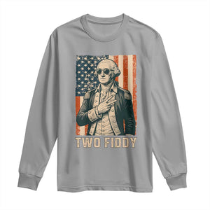 Two Fiddy Vintage George Washington Long Sleeve Shirt Funny Sunglasses Peace Sign Retro American Flag Semiquincentennial