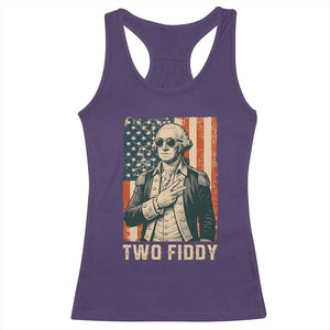 Two Fiddy Vintage George Washington Racerback Tank Top Funny Sunglasses Peace Sign Retro American Flag Semiquincentennial