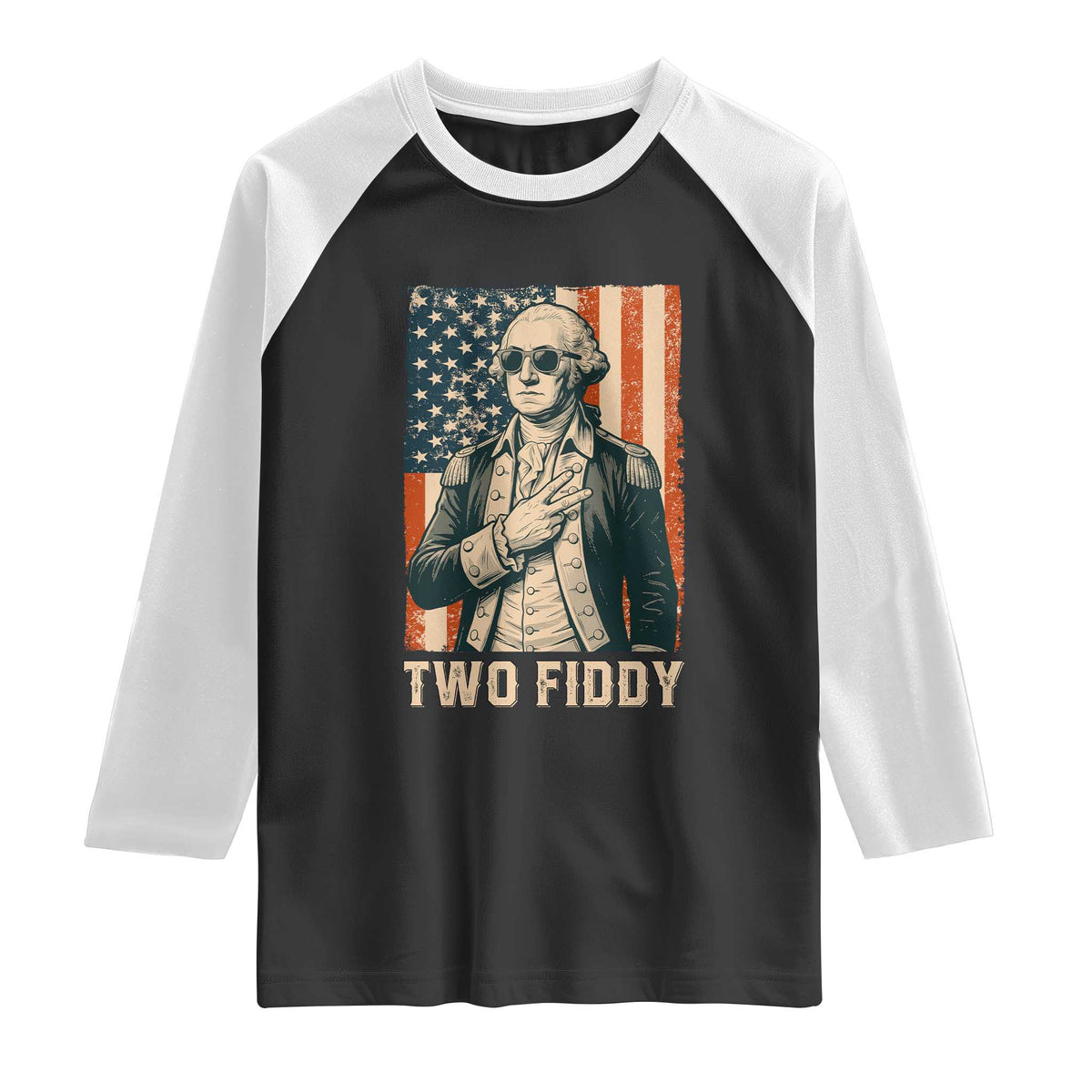 Two Fiddy Vintage George Washington Raglan Shirt Funny Sunglasses Peace Sign Retro American Flag Semiquincentennial