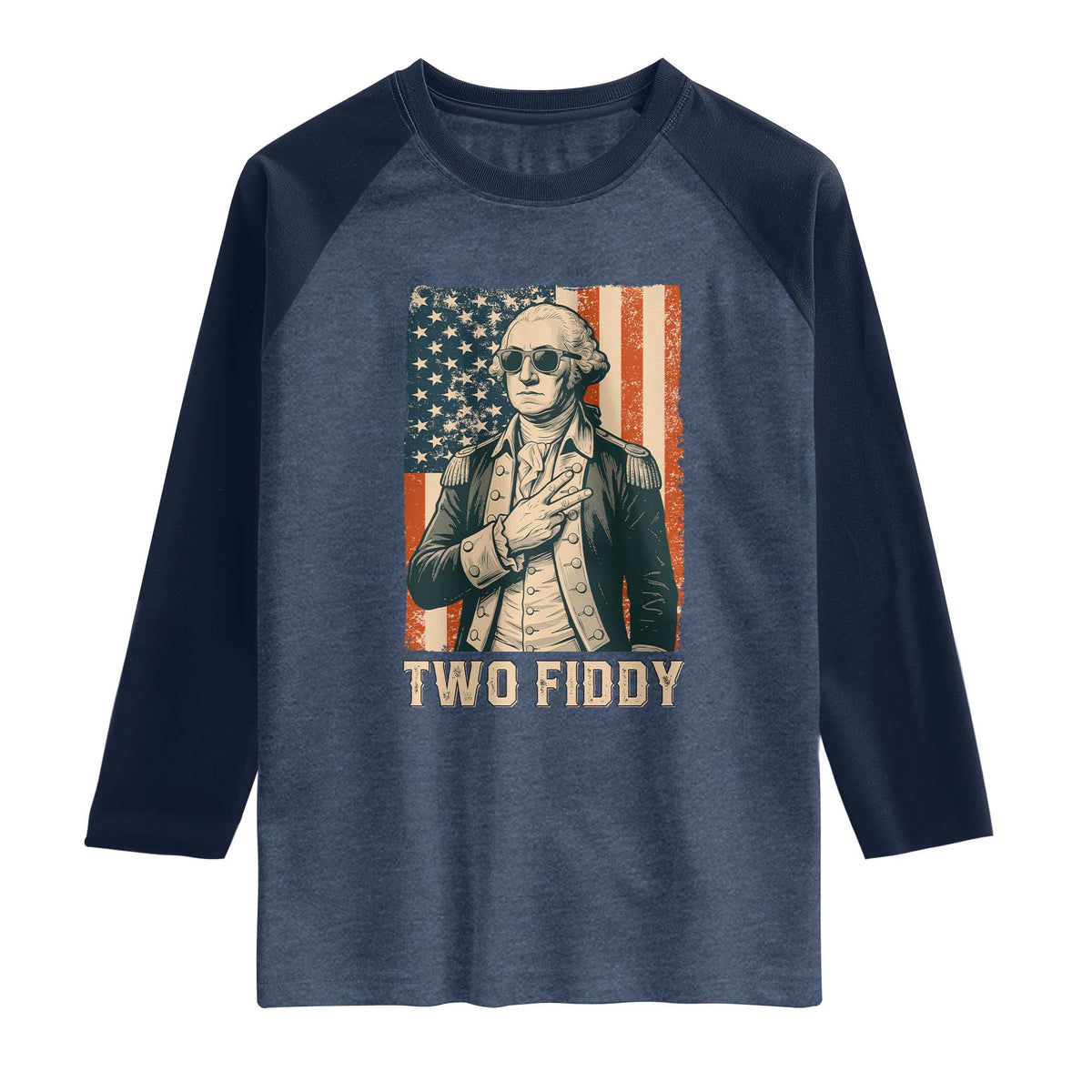Two Fiddy Vintage George Washington Raglan Shirt Funny Sunglasses Peace Sign Retro American Flag Semiquincentennial