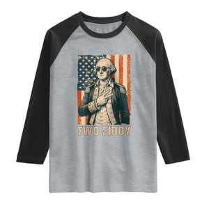 Two Fiddy Vintage George Washington Raglan Shirt Funny Sunglasses Peace Sign Retro American Flag Semiquincentennial