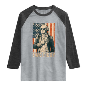 Two Fiddy Vintage George Washington Raglan Shirt Funny Sunglasses Peace Sign Retro American Flag Semiquincentennial