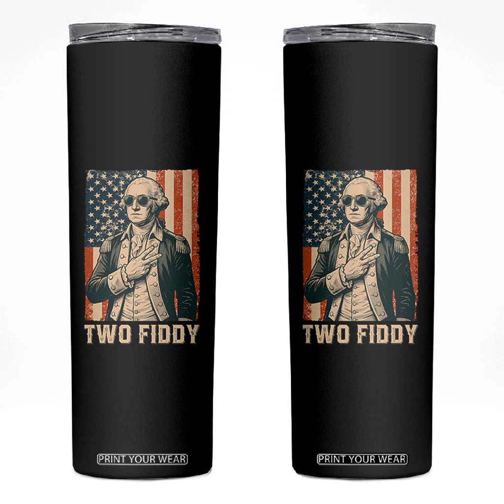 Two Fiddy Vintage George Washington Skinny Tumbler Funny Sunglasses Peace Sign Retro American Flag Semiquincentennial