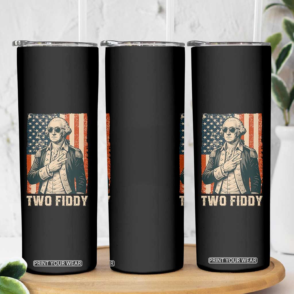 Two Fiddy Vintage George Washington Skinny Tumbler Funny Sunglasses Peace Sign Retro American Flag Semiquincentennial