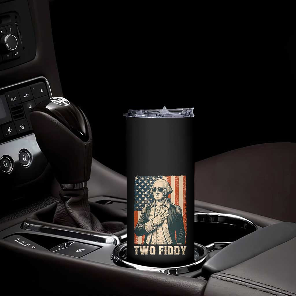 Two Fiddy Vintage George Washington Skinny Tumbler Funny Sunglasses Peace Sign Retro American Flag Semiquincentennial