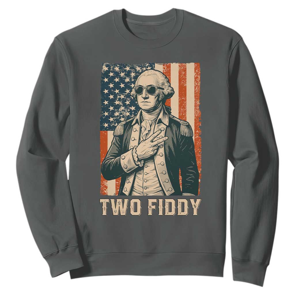 Two Fiddy Vintage George Washington Sweatshirt Funny Sunglasses Peace Sign Retro American Flag Semiquincentennial