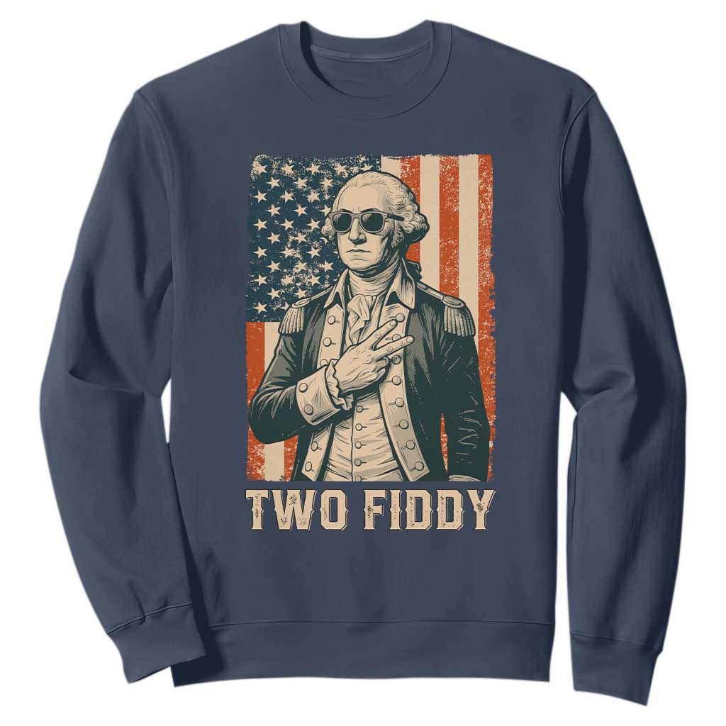 Two Fiddy Vintage George Washington Sweatshirt Funny Sunglasses Peace Sign Retro American Flag Semiquincentennial